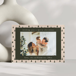 Rustikaler Wald Grüne Weihnachtsbäume Zwei Foto Feiertagskarte