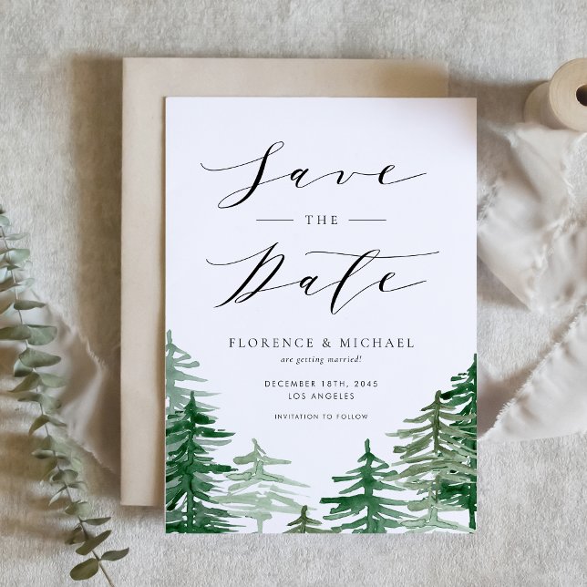 Rustikaler Wald Grünwald QR-Code Save The Date (Customizable woodland QR Code Save the Date Announcement Card)