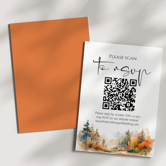 Rustikaler Wald Herbstwald QR-Code Hochzeit RSVP Karte (Von Creator hochgeladen)