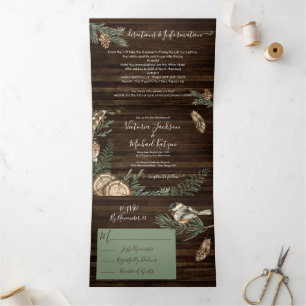 Rustikaler Wald Hochzeit dreifach Einladung