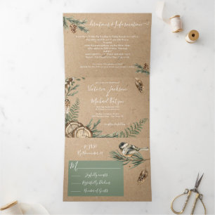 Rustikaler Wald Hochzeit Dreifach Einladung