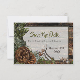 Rustikaler Wald Hochzeit dunkles Holz Evergreen Bo
