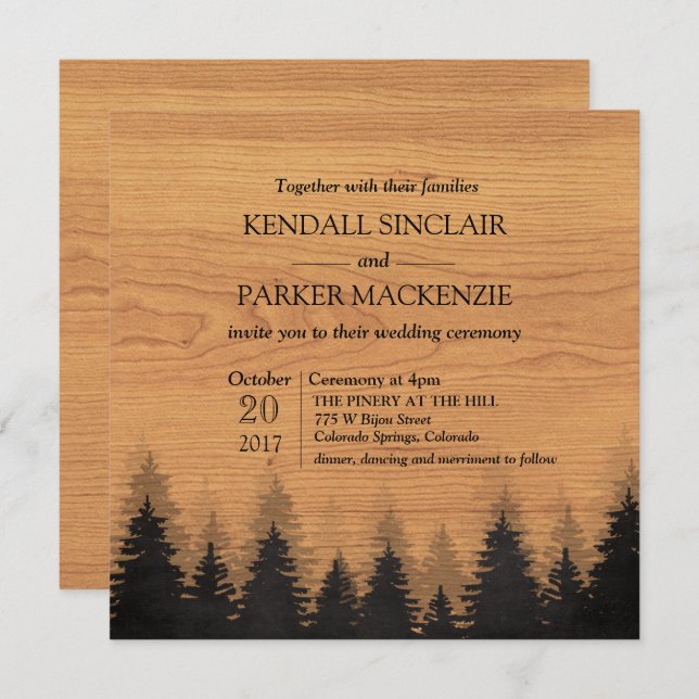 Rustikaler Wald Hochzeitsempfang 5,25 x 5,25 Einladung (Vorne/Hinten)