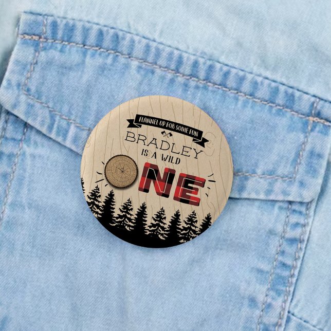 Rustikaler Wald Kariert Lumberjack Boys 1. Geburts Button (Von Creator hochgeladen)