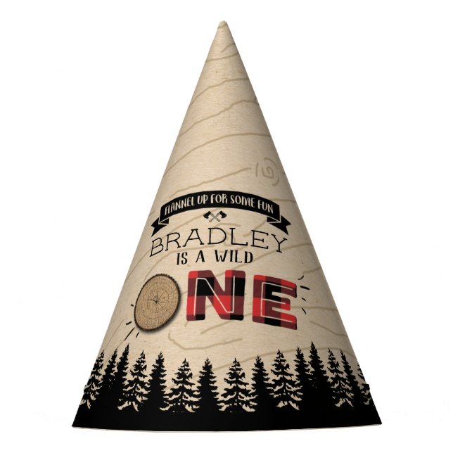 Rustikaler Wald Kariert Lumberjack Boys 1. Geburts Partyhütchen (Vorderseite)