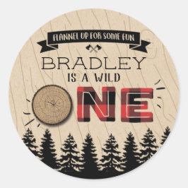 Rustikaler Wald Kariert Lumberjack Boys 1. Geburts Runder Aufkleber