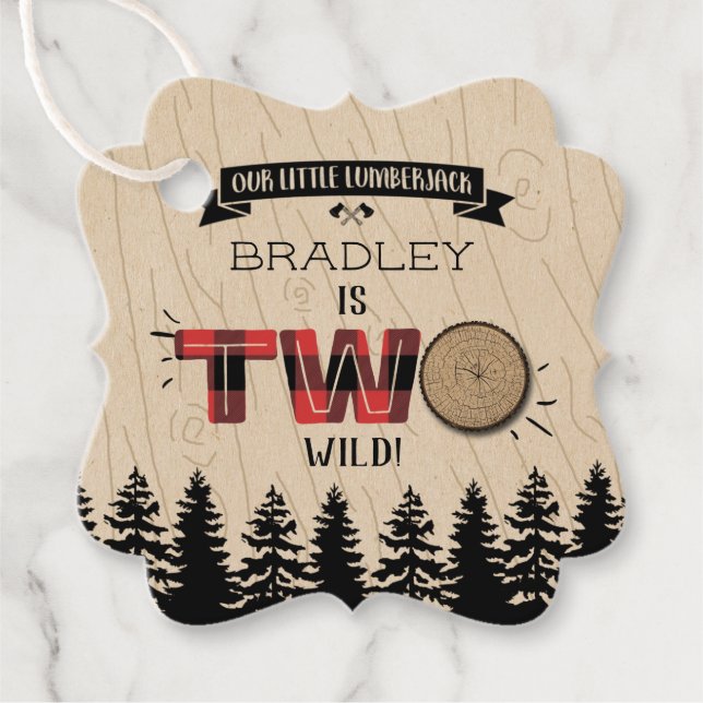 Rustikaler Wald Kariert Lumberjack Boys 2. Geburts Geschenkanhänger (Vorderseite)