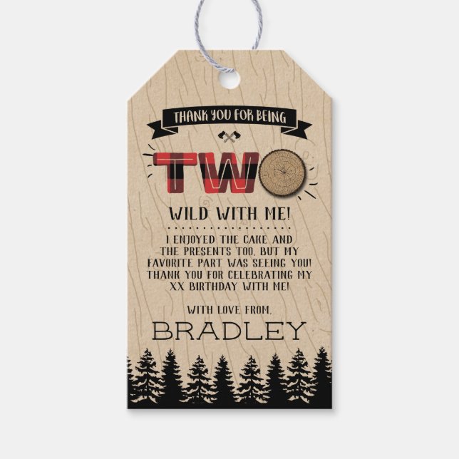 Rustikaler Wald Kariert Lumberjack Boys 2. Geburts Geschenkanhänger (Vorderseite)