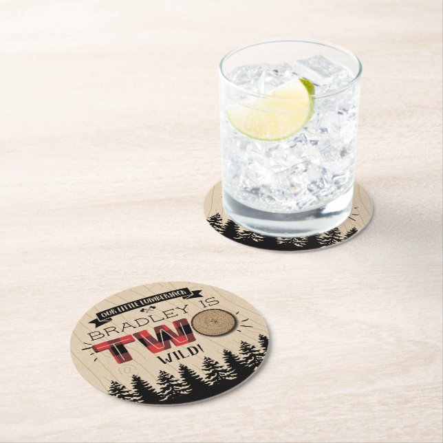 Rustikaler Wald Kariert Lumberjack Boys 2. Geburts Runder Pappuntersetzer (Vor Ort)