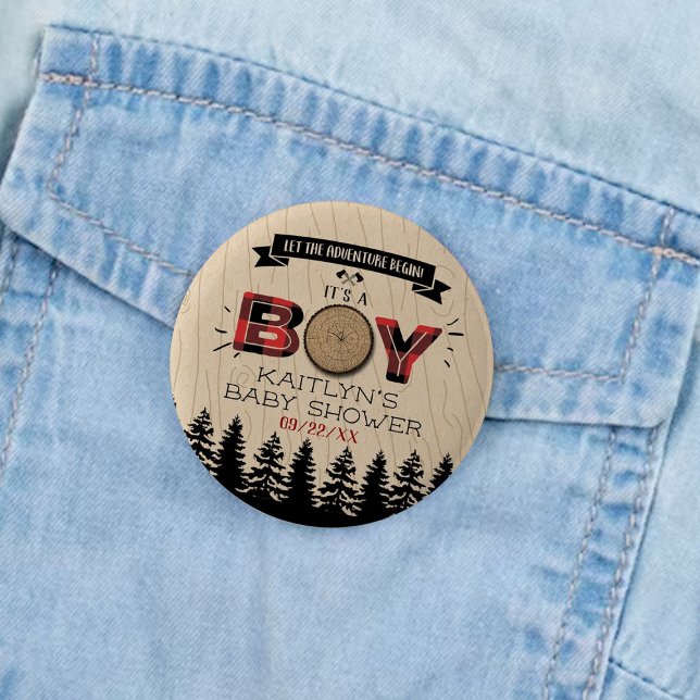 Rustikaler Wald Kariert Lumberjack Boys Babydusche Button (Von Creator hochgeladen)