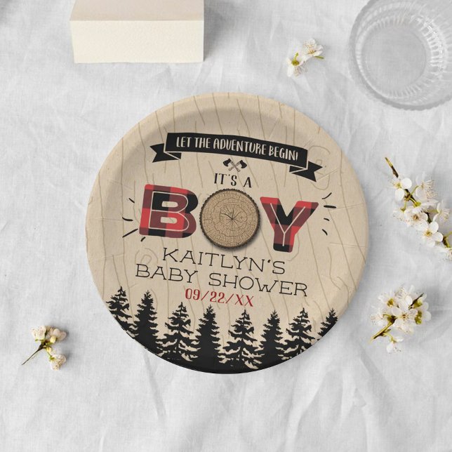 Rustikaler Wald Kariert Lumberjack Boys Babydusche Pappteller (Von Creator hochgeladen)