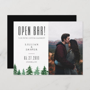 Rustikaler Wald OPEN BAR Save the Date Spaß Ankündigung