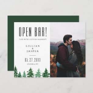 Rustikaler Wald OPEN BAR Save the Date Spaß Ankündigung