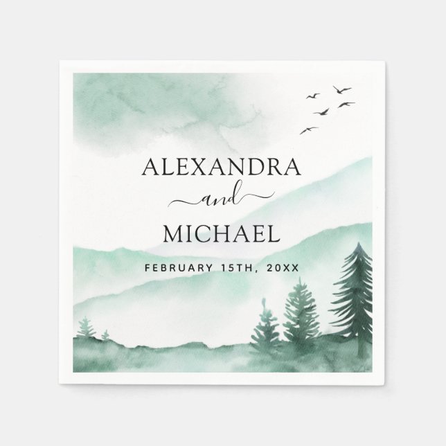 Rustikaler Wald Wasserfarbe Moderne Serviette (Vorderseite)