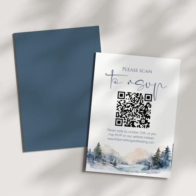 Rustikaler Wald Winterwald QR-Code Hochzeit RSVP Karte (Von Creator hochgeladen)
