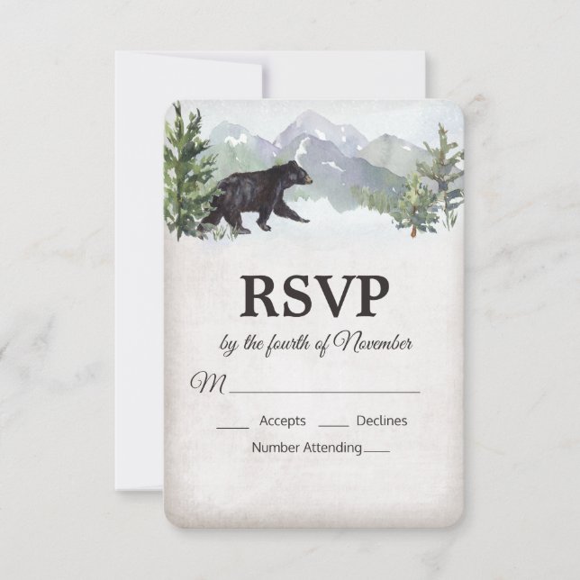 Rustikaler Waldbär Hochzeit RSVP Karte (Vorderseite)