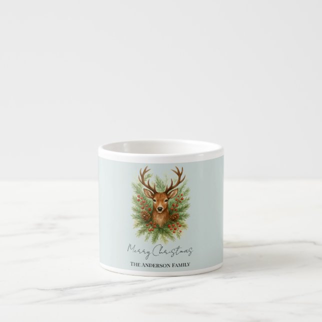 Rustikaler Waldhirschkopf mit Winterlaub -  Espressotasse (Vorderseite)