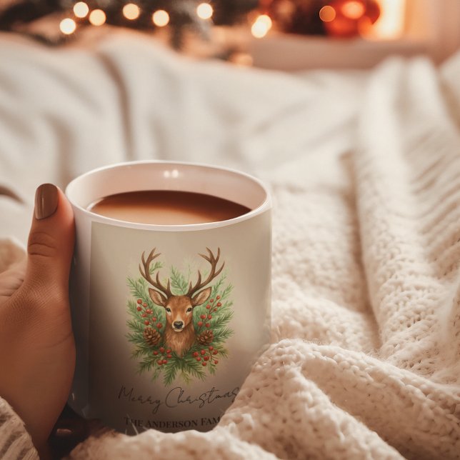 Rustikaler Waldhirschkopf mit Winterlaub -  Kaffeetasse (Von Creator hochgeladen)