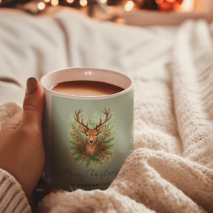 Rustikaler Waldhirschkopf mit Winterlaub -  Kaffeetasse