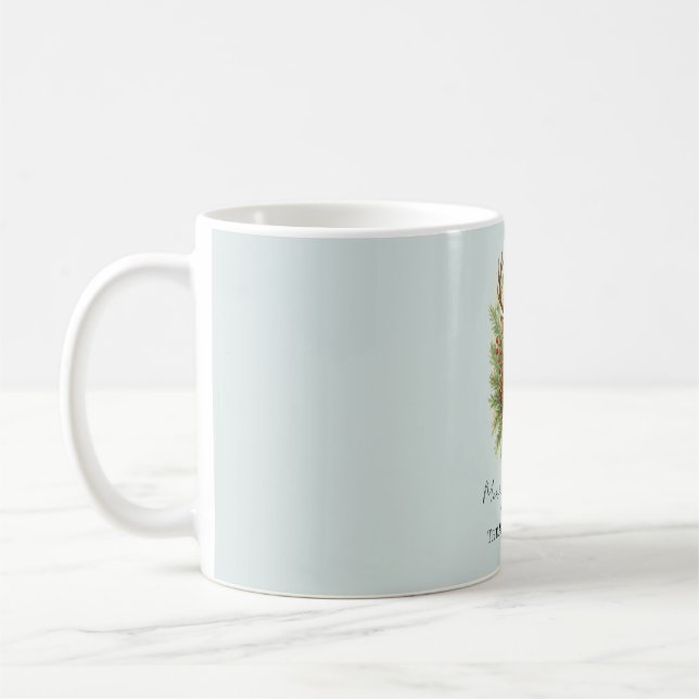 Rustikaler Waldhirschkopf mit Winterlaub -  Kaffeetasse (Links)