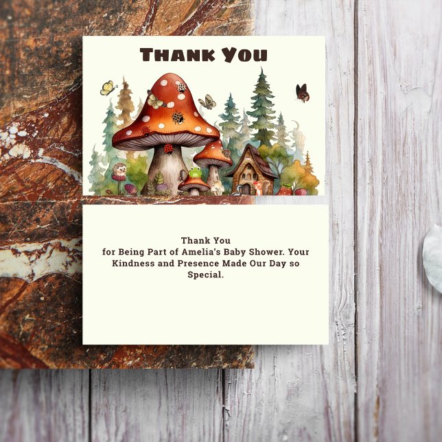 Rustikaler Waldwald Pilzsäulendusche Fall Dankeskarte (mushroom baby shower thank you card stamps)
