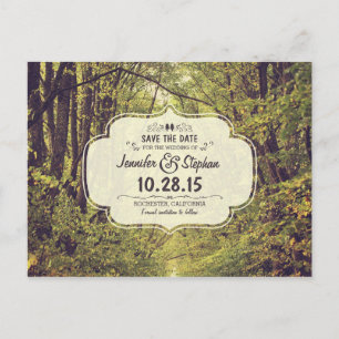 Rustikaler Waldweg Save the Date Postkarten