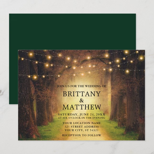 Rustikaler Waldweg-Schnüren Grün Einladung (Vorne/Hinten)