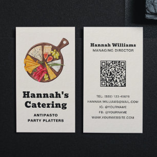 Rustikaler Wasserfarbe-Antipasto-Catering-QR-Code Visitenkarte