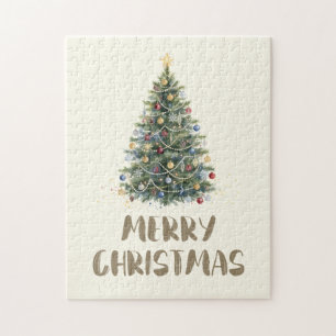 Rustikaler Wasserfarbe-Christmas-Baum Weihnachten Puzzle
