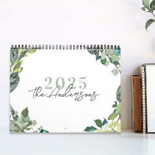 Rustikaler Wasserfarbe-Grün-Kalender 2025 Foto-Kal Kalender