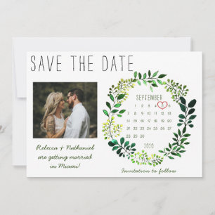 Rustikaler Wasserfarbe-Grünpflanzen-Hochzeitskalen Save The Date