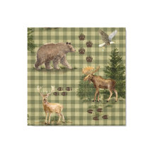 Rustikaler Wasserfarben-Bär-Hirsch-Elch-Adler-Wald