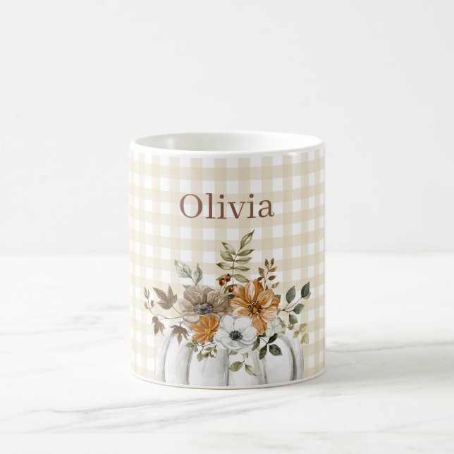 Rustikaler Wasserfarben-Blumen-Kürbis mit individu Kaffeetasse (Mittel)