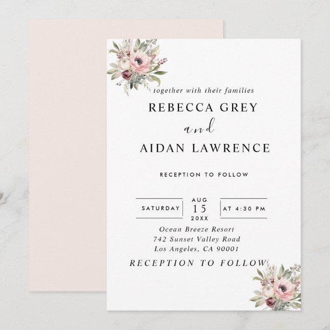 rustikaler Wasserfarben-Blumenstrauß Einladung (Vorne/Hinten)