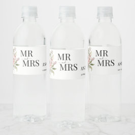 rustikaler Wasserfarben-Blumenstrauß Wasserflaschenetikett