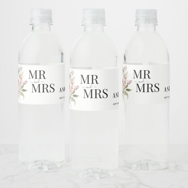 rustikaler Wasserfarben-Blumenstrauß Wasserflaschenetikett (Flaschen)