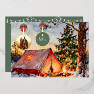 Rustikaler Wasserfarben-Camping-Weihnachtsschmuck  Folien Feiertagskarte