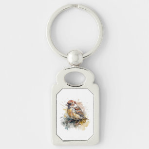 Rustikaler Wasserfarben-Spatz Schlüsselanhänger