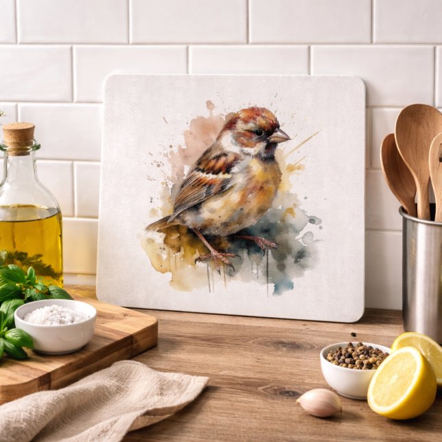 Rustikaler Wasserfarben-Spatz Schneidebrett (Von Creator hochgeladen)