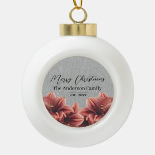 Rustikaler Weihnachts-Amaryllis-Familienname Keramik Kugel-Ornament