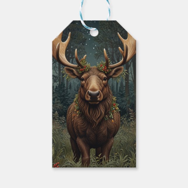 Rustikaler Weihnachts-Elch-Boho-Wald  Geschenkanhänger (Vorderseite)