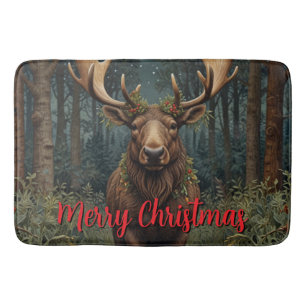 Rustikaler Weihnachts-Elch Hirsch Boho-Wald Badematte