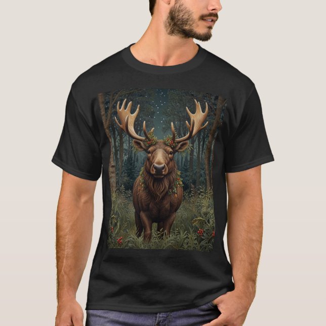 Rustikaler Weihnachts-Elch-Hirsch-Boho-Wald-Forst T-Shirt (Vorderseite)