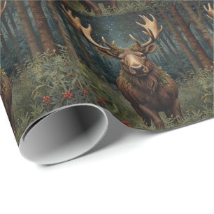 Rustikaler Weihnachts-Elch-Hirsch-Boho-Wald Geschenkpapier