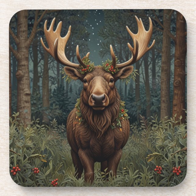 Rustikaler Weihnachts-Elch Hirsch Boho-Wald  Getränkeuntersetzer (Vorderseite)