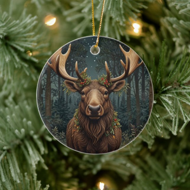 Rustikaler Weihnachts-Elch Hirsch Boho-Wald  Keramik Ornament (Baum)