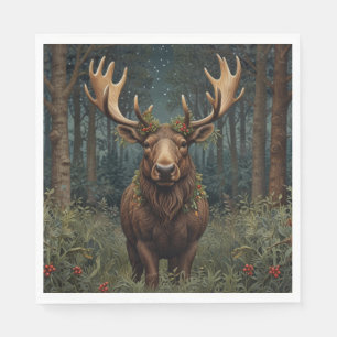 Rustikaler Weihnachts-Elch-Hirsch-Boho-Wald Serviette