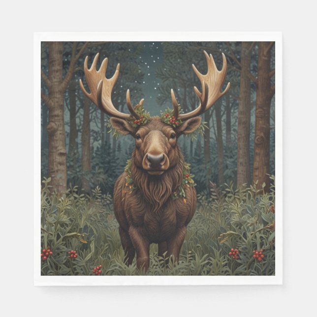 Rustikaler Weihnachts-Elch-Hirsch-Boho-Wald  Serviette (Vorderseite)