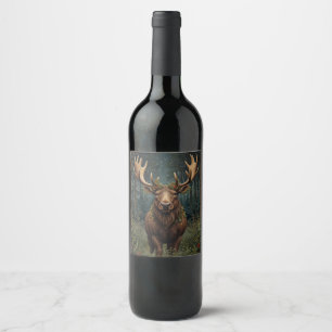 Rustikaler Weihnachts-Elch-Hirsch-Boho-Wald Weinetikett