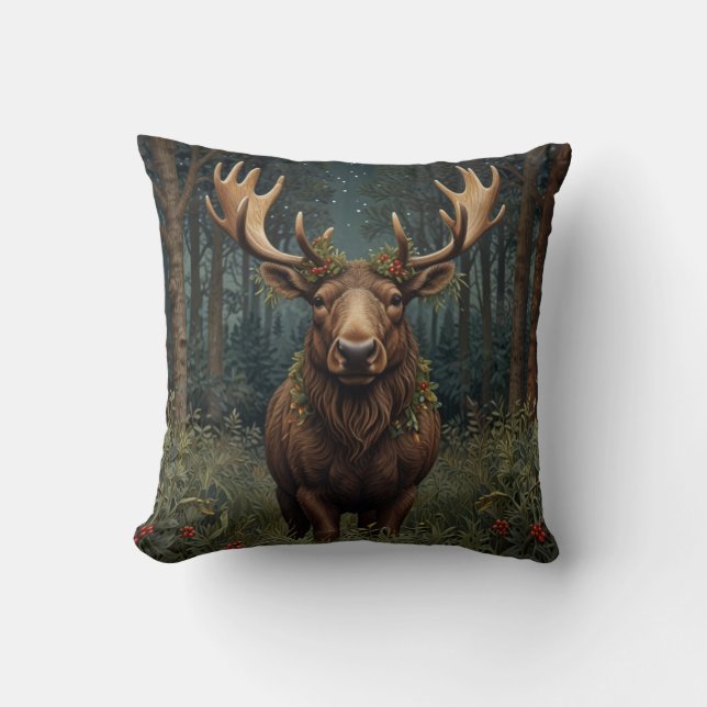 Rustikaler Weihnachts-Elch Hirsch Boho-Waldlandsch Kissen (Vorderseite)